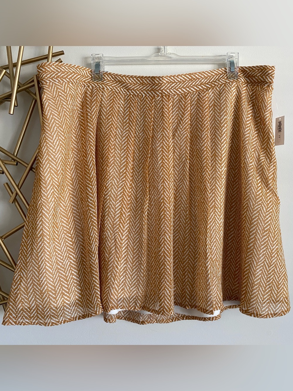 NWT Old Navy Tan White Herringbone Print Elastic Waistband Lined Mini Skirt - XL